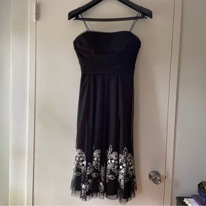 Eliza J Black Embroidered Tea Length Dress with Spaghetti Straps - Size 4P